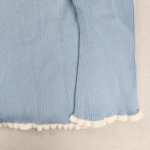 Calvin Klein Sweater Womens Large Blue Ribbed Knit Scoop Neck Lettuce Hem NEW - Picture 4 of 12